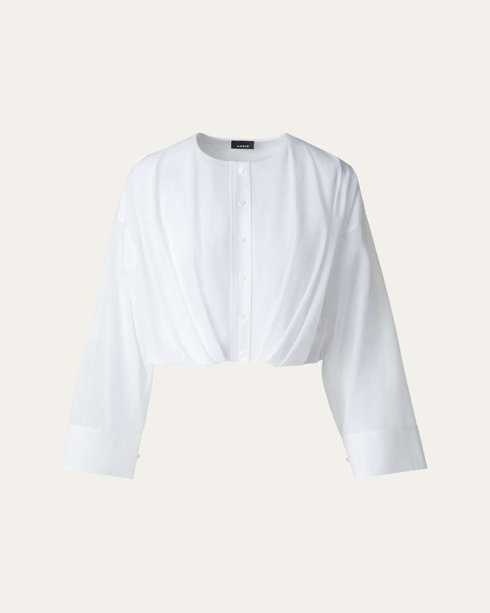Pleated Button Down Cotton Voile Blouse